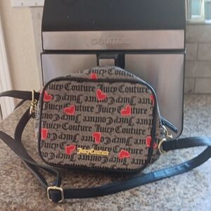 Juicy Couture Black and Red Pink Hearts Juicy Couture Logo Crossbody Bag